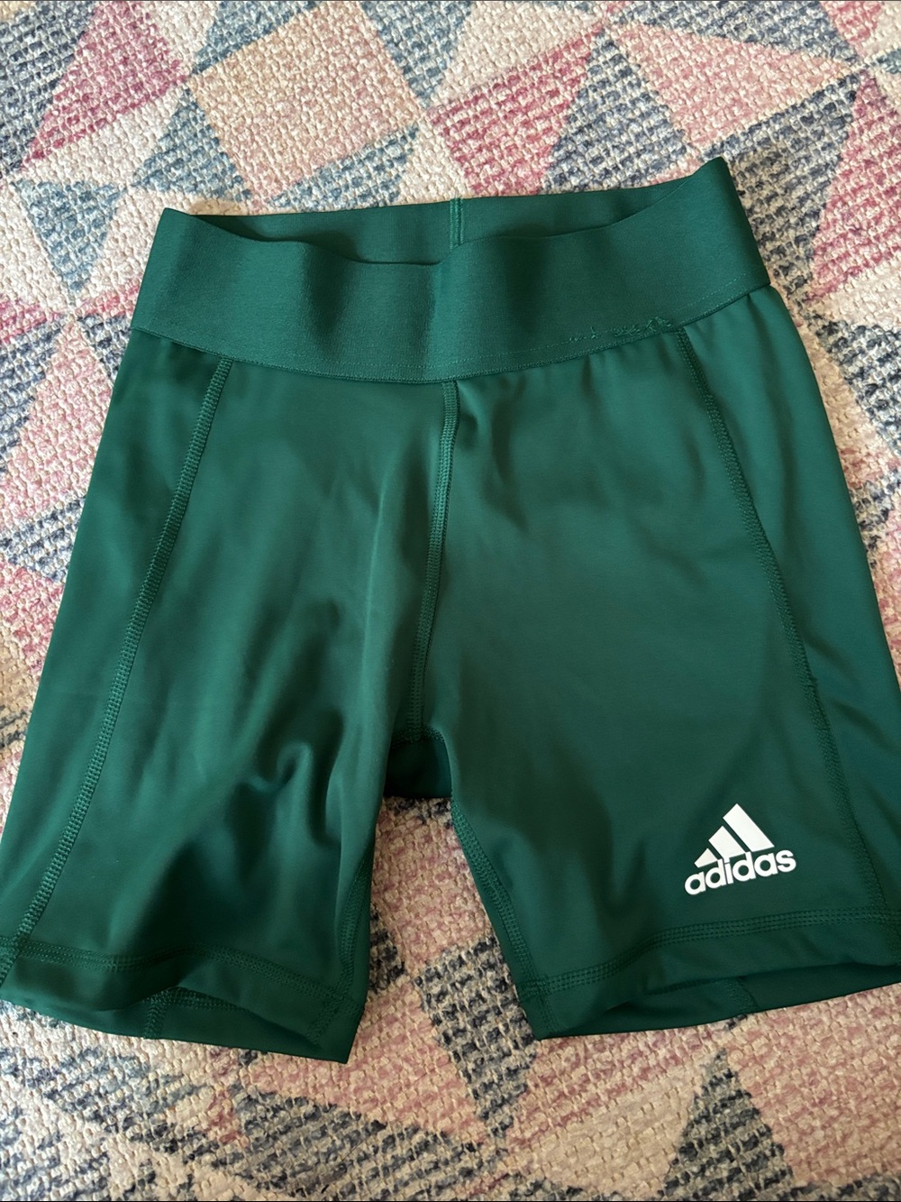 adidas Women's Forest Green Bike Shorts with White Logo